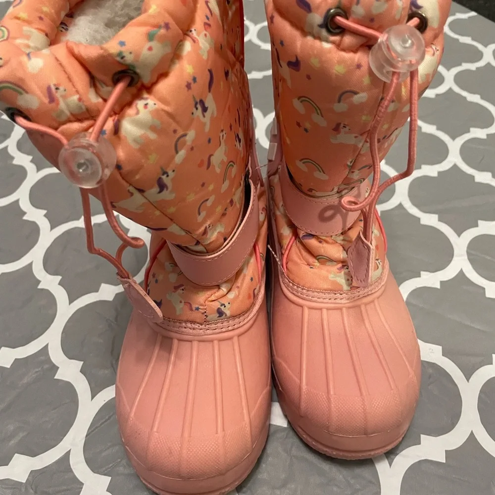 Merence Girls Waterproof Snow Boots - Pink Unicorn Print Sz 33 Big Girls 1.5